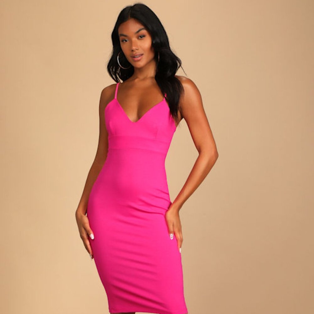 Lulus Don't Tell 'em Hot Pink Bodycon Midi Dress - Size S